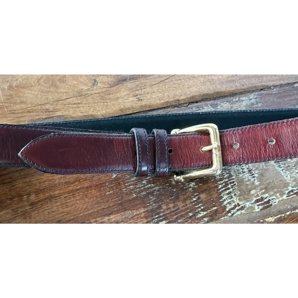 Cipriani Italian Saddle Leather Burgundy Leather Belt Gold Tone Buckle Large USA